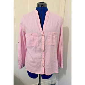 Zara Linen blend Light Pink Button-Down Shirt Size XL Beachy Resort